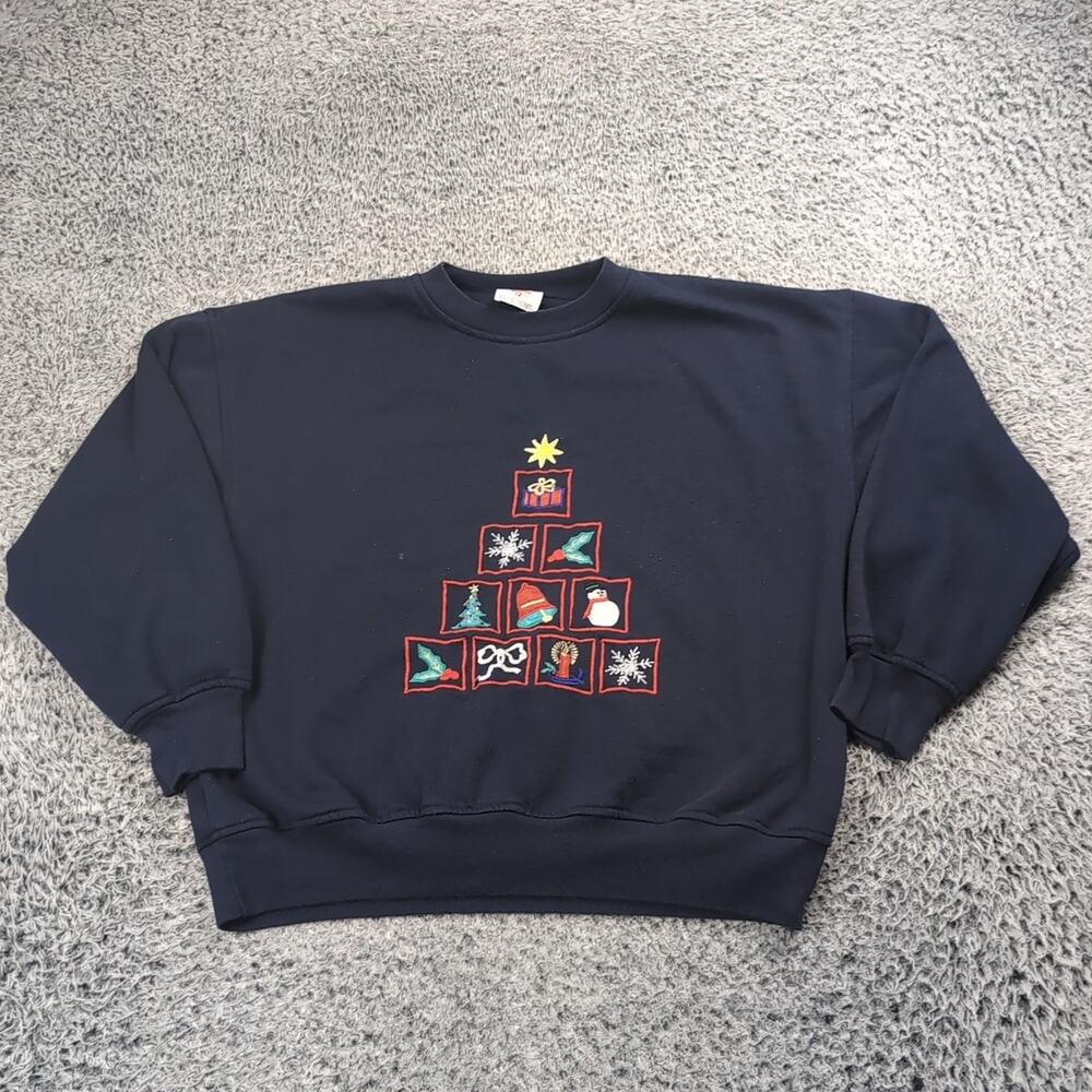 Vintage Nutcracker Sweatshirt Adult Large Blue Crew Neck Embroidered Christmas
